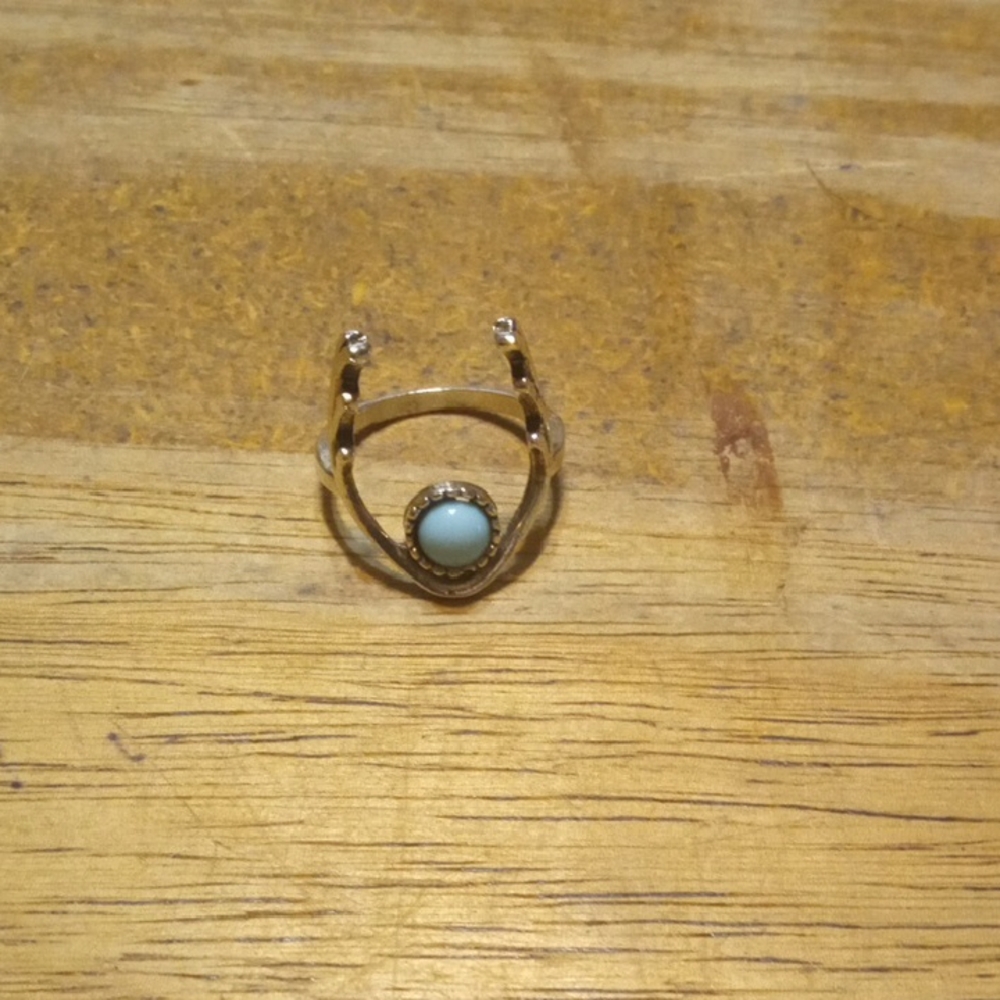 SHEIN Silver Crescent Ring with Blue Stone